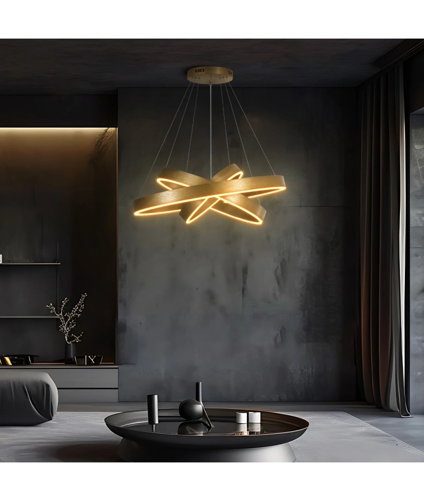 kelvo® VENOM 61190-DECO Μοντέρνο Κρεμαστό Φωτιστικό Οροφής LED 120W 14158lm 120° AC 220-240V IP20 Ρυθμιζόμενο Λευκό CCT με Χειριστήριο από 2700K έως 6000K Dimmable - Lumileds SMD Chip - Χρυσό Βούρτσας - Μ80 x Π80 x Υ60cm - 3 Χρόνια Εγγύηση